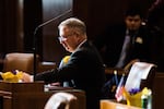 State Sen. Herman E. Baertschiger Jr., R-Grants Pass, in the Oregon Senate on Monday, Jan. 14, 2019, in Salem, Ore.