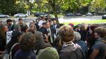 Oregon Treasurer Ted Wheeler speaks with protesters following a meeting of the Oregon Land Board. Wheeler, Gov. John Kitzhaber, and Secretary of State Kate Brown all voted to increase logging on the Elliott State Forest.