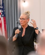 St. Helens Mayor-elect Jennifer Massey speaks at the community event she organized at the St. Helens Senior Center on Nov. 22, 2024, to discuss holding school district leaders accountable and keeping children safe.
