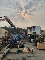 Crews drill tunnels for underground cables connecting the wave energy capturing devices and the power grid connection facility at Driftwood State Recreation Site.