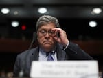 Attorney General William Barr listens during a House Judiciary Committee hearing on the oversight of the Department of Justice on Capitol Hill, Tuesday, July 28, 2020 in Washington.