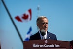 Canadian Prime Minister Mark Carney speaks about the trade dispute with the United States at the Davie Shipyard in Levis, Quebec, Canada, on Monday.