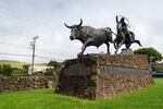 A bronze statue honoring hometown hero and hall-of-fame rodeo roper Ikua Purdy in Waimea, Hawaii. Someone has been quietly buying hundreds of acres of land — stirring worries, speculation and a lot of questions among the locals.