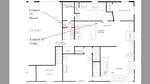 A floor plan of the apartment where someone killed Harriet Thompson in March 1998. This floor plan, included as part of court documents, shows where key pieces of evidence were located in the home.