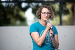 Bend Mayor Melanie Kebler speaks to the crowd gathered at Drake Park in Bend, Ore., in this 2022 file photo.