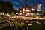 Bright lanterns light up Lan Su Chinese Garden during the Mid-Autumn Moon Festival.