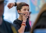 Sixth-grade student Johnathon Wetherford waits to answer a question during a LifeSkills Training class at Scio Middle School in Scio, Ore., Nov. 16, 2023.