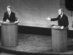 James 'Jimmy' Carter and Gerald Ford taking part in the first televised debate between candidates for the post of President of the United States during the 1976 election. Carter became 39th President. 