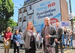 Dentist Jay Levy, organizer Kim Kaminski, and volunteers with Clean Water Portland, rally against fluoridation of Portland's drinking water in this undated photo from 2013.