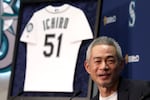 Former Seattle Mariners player Ichiro Suzuki reacts as he is elected into the National Baseball Hall of Fame, after receiving the near-unanimous results of the 2025 Baseball Writers Association of America Hall of Fame Ballot on Tuesday. Suzuki is the first Japanese-born player named to the National Baseball Hall of Fame.