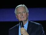 Michel Barnier speaks during a campaign rally on Feb. 13, 2022 in Paris. President Emmanuel Macron named the former EU Brexit negotiator as France's new prime minister on Thursday after more than 50 days of caretaker government.
