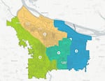 An image of Portland's new district map approved by the Independent District Commission on August 16, 2023