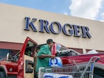 A shopper loads his truck at a Kroger grocery store in Houston on Sept. 9, 2022.