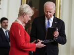 Cindy McCain accepts the Presidential Medal of Freedom on behalf of her late husband Sen. John McCain.