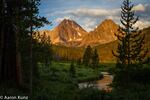 Castle Peak (to the left) and Merriam Peak rise up from deep in the White Cloud mountains.