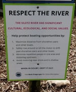 An Oregon State Marine Board sign at Jack Morgan park on Feb. 15, 2026. In their petition, the Confederated Tribes of Siletz Indians say a motorized boat ban would help preserve salmonid spawning areas and prevent user conflicts.