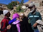 Boujemaa and Aicha Ounasser are embraced on returning to Tnirte after the earthquake. "This was our paradise," Aicha says. "Everyone in this village is like family to me, and our family is now shattered."