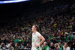 Sabrina Ionescu stands on the court during a break in the action in the Oregon Ducks' Sweet 16 game vs. South Dakota State, Friday, March 29, 2019.  