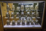 Jars of medicinal marijuana at Pure Green, a Medical Marijuana dispensary in Portland.