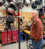 The eBike Store founder and owner Wakefield Gregg in the store's repair shop on Jan. 13, 2025 in Portland, Ore. Electric bikes are among the imports that would be impacted by tariffs proposed by President Trump. Gregg says since the election sales are up thanks in part to customers purchasing e-bikes before potential tariffs can raise prices.