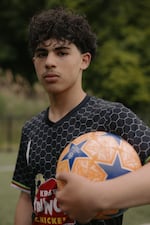 Obaida Al Amleh stands for a portrait during an evening practice with the Palestino Soccer Academy in Woodland Park, NJ on June 6, 2026.
