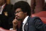 State Rep. Justin Pearson, D-Memphis, listens to remarks on the floor of the House chamber, Thursday, April 6, 2023, in Nashville, Tenn.