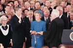 President Ronald Reagan is sworn in by Chief Justice Warren Burger in an Inauguration ceremony in the Capitol Rotunda in Washington, D.C., on Jan. 21, 1985.