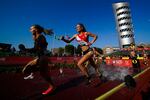 Athletes compete in the women's 3,000 meter steeplechase heats at the U.S. Olympic Track and Field Trials Friday, June 18, 2021, in Eugene, Ore.