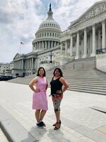Rep. Wlnsvey Campos (left) and Rep. Teresa Alonso Leon pose for a photo in front of the nation's Capitol last week during a trip where they lobbied Congress to pass legislation protecting Americans' right to vote.