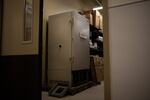 An ultra-low-temperature freezer sits in the bulk storage room at Yellowhawk. The fisheries department used it to keep lamprey specimens, but donated the freezer to the clinic to store coronavirus vaccines.