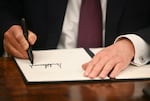 President Trump signs executive orders in the Oval Office of the White House in Washington, D.C., on Jan. 20, 2025.