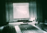 This image from 1968 shows the auditorium where Douglas Engelbart demonstrated his groundbreaking computer technology.