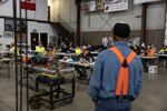 Students are seen in a classroom at Ironworkers Local 29 during a steel work apprenticeship in Dayton, Ohio.