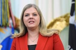 Heidi Overton, deputy director of the White House Domestic Policy Council, speaks during a meeting to sign an executive order about vaccines, Monday, Aug. 10, 2026, in the Oval Office of the White House in Washington.