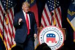 Former President Donald Trump acknowledges the crowd as he speaks at the North Carolina Republican Convention Saturday, June 5, 2021, in Greenville, N.C.