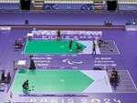 Athletes practice at a Boccia training session in Paris on Monday. It's one of two Paralympic sports with no Olympic equivalent.