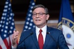 Speaker of the House Mike Johnson, R-La., makes a statement to reporters following a vote in the Senate to move forward with a stopgap funding bill to reopen the government through Jan. 30, at the Capitol in Washington, Monday, Nov. 10, 2025.
