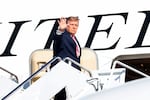 U.S. President Donald Trump boards Air Force One on October 19, 2026 in Joint Base Andrews, Maryland. President Trump is traveling to Kansas for a campaign rally.