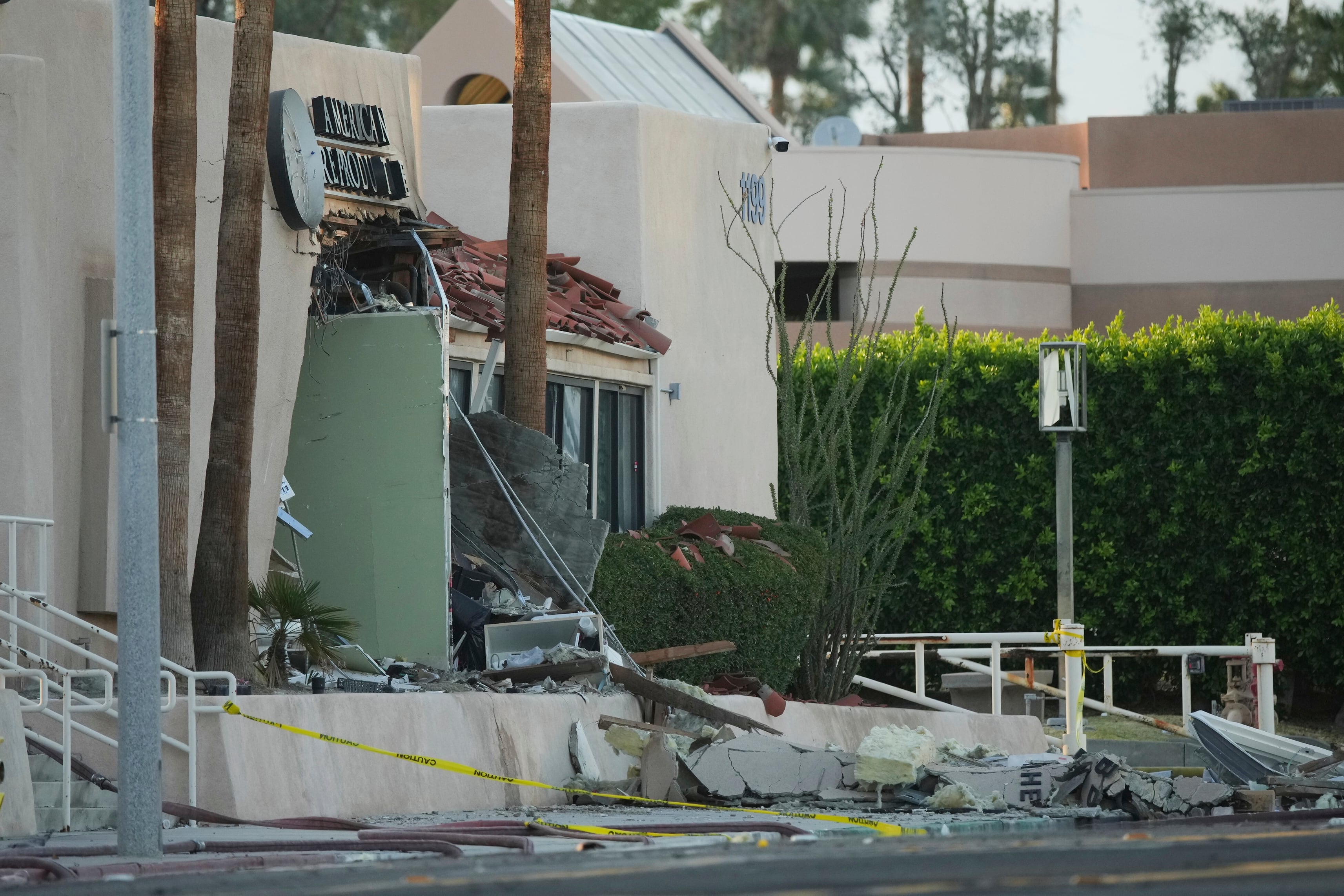 Damage to a building is seen after an explosion in Palm Springs, Calif., on Saturday, May 17, 2025.