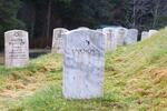 The headstone of an unidentified soldier known as "X-3" is marked as "Unknown" at the Sitka National Cemetery in Sitka, Alaska.