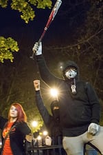 A third night of protests took place in Portland on Nov. 10, 2016, as crowds demonstrated against the election of Donald Trump as well as other issues.