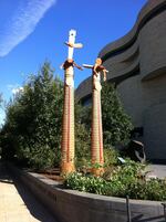 "We Were Always Here" (Installed at the Smithsonian NMAI, 2012); sculpture: carved old growth western red cedar; 324 x 31 x 15 inches