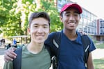 Jack McClelland, left, and Ethan Walker are teammates on the track and field team at Nueva School in San Mateo, California. Both run middle- and long-distance.