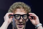 Mark Zuckerberg wears a pair of Orion AR glasses during the Meta Connect conference Wednesday, Sept. 25, 2024, in Menlo Park, Calif.