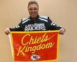 Las Vegas Laborers Union leader Tommy White with the flag he says he took from Gerard DeCosta