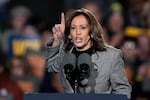 Vice President Harris speaks during a campaign rally in Ann Arbor, Mich., on Oct. 28, 2024.