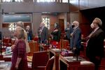 Senators rise and say the Pledge of Allegiance during a special session called to address police reform and coronavirus concerns, at the Oregon State Capitol in Salem, Oregon, on Wednesday, June 24, 2020.