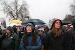 Demonstrators march through the rain at Women's March on Portland on Saturday, Jan. 21, 2017.