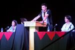 Students speak on a panel at Western Oregon University's HSI Summit on April 26, 2023, in Monmouth, Ore.