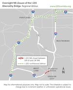 Overnight road closures are coming to northbound Interstate 205 Friday, July 10, 2026 as crews begin work to improve portions of the Abernethy Bridge.